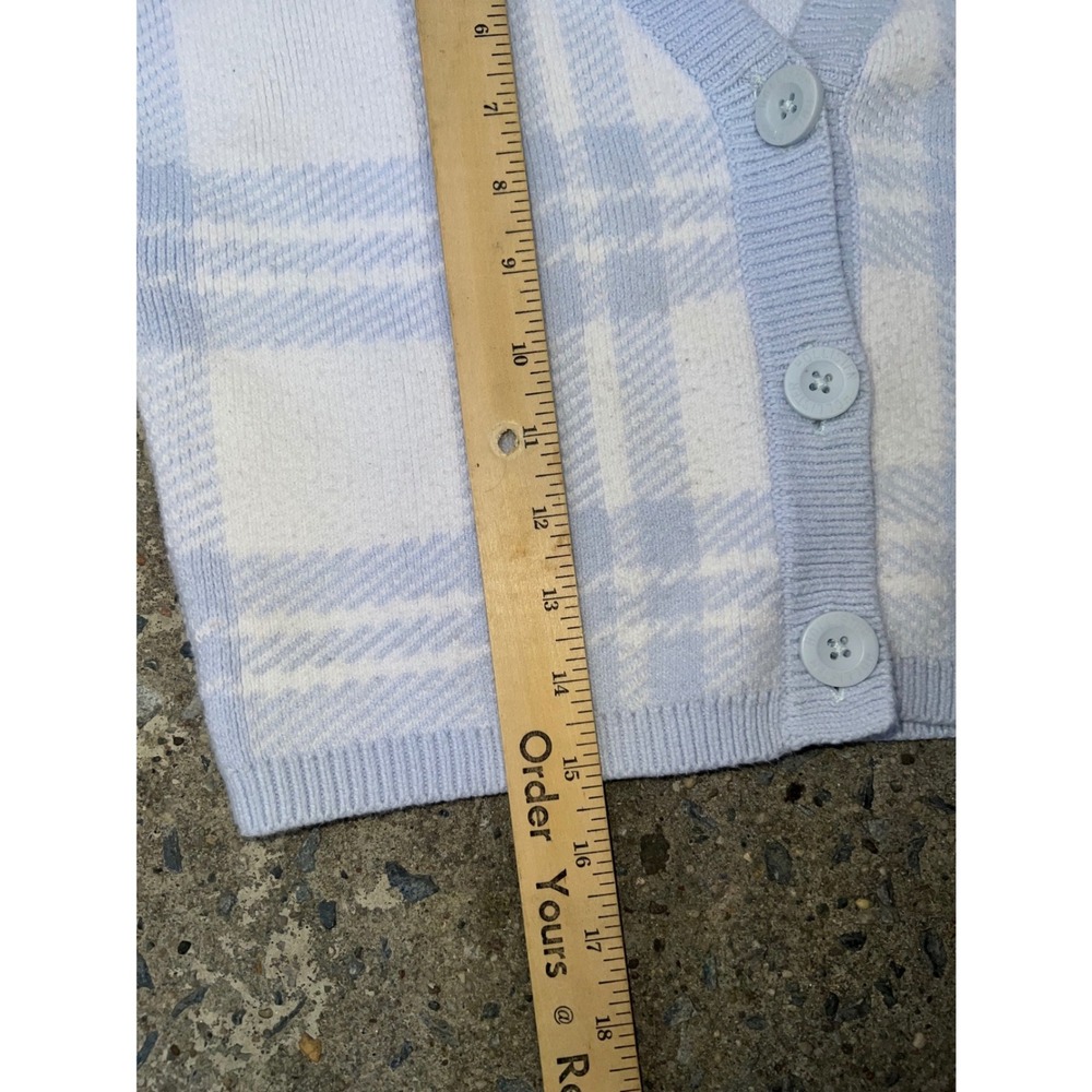 Hollister Blue White Plaid Cropped Cardigan Sweater Buttons V-Neck Womens Small - Picture 8 of 10